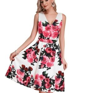 Liza Luxe Modcloth Garden Party Dress Sleeveless Fit Flare V Neck Women’s Sz M